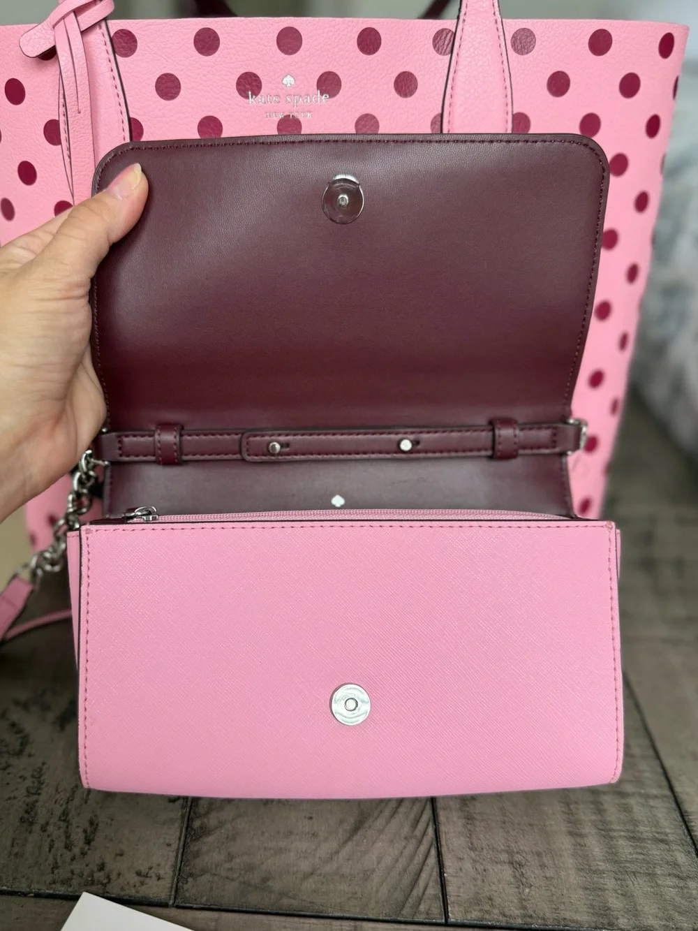 Rare Kate Spade Love Birds Polka Dot Reversible Tote Bag and Matching Crossbody